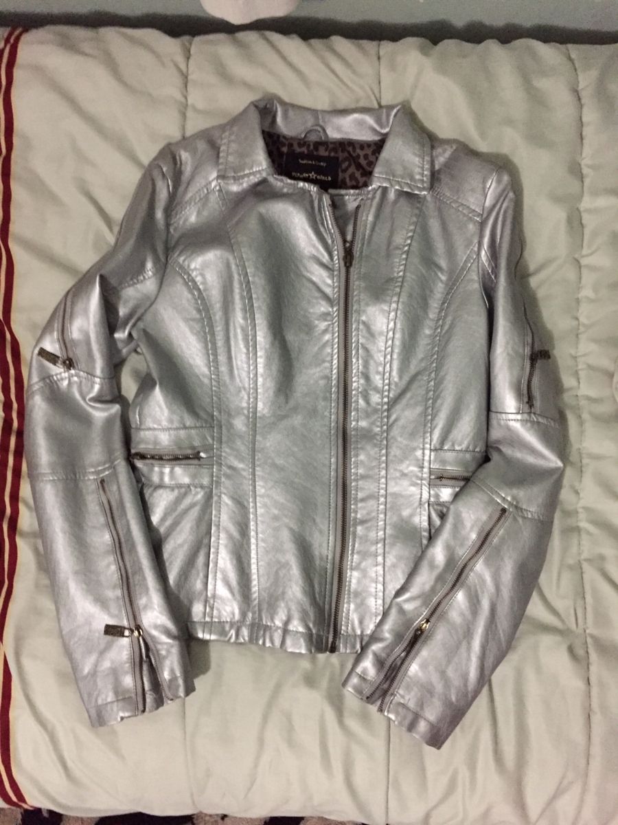 jaqueta de couro prata