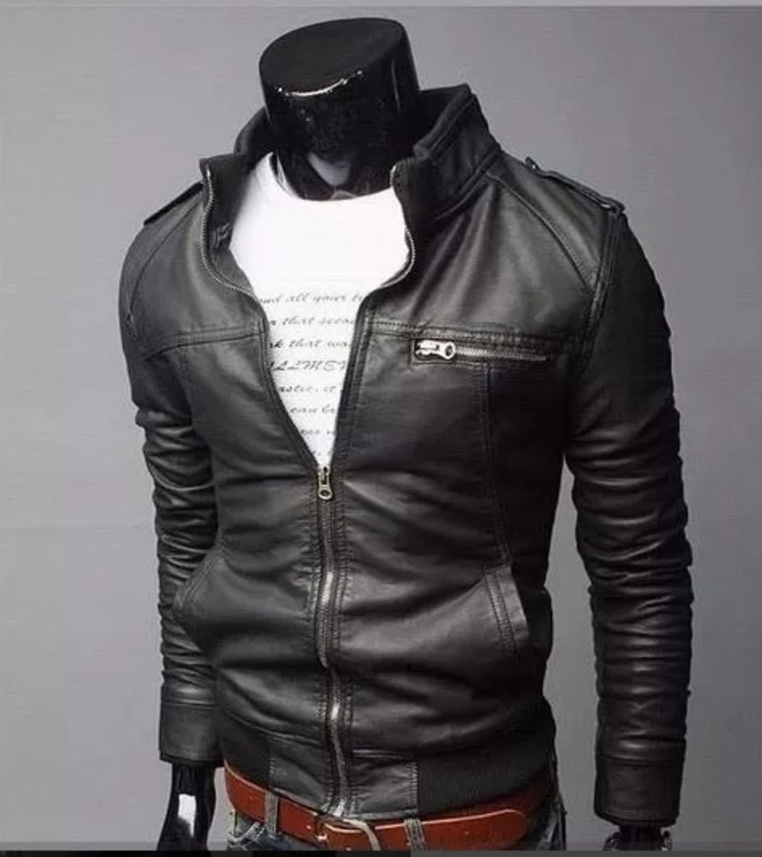 jaqueta de couro masculina preta
