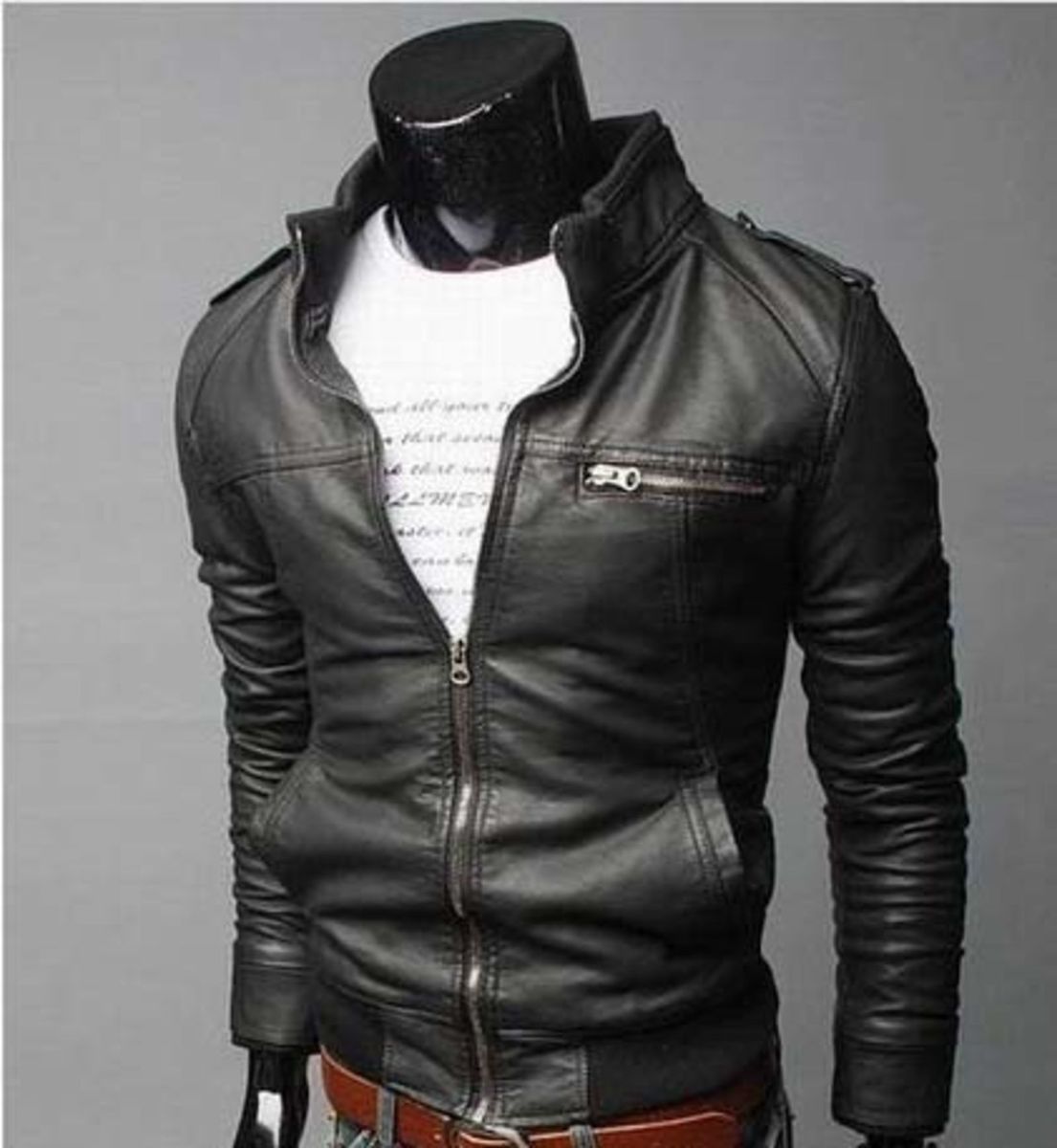 jaqueta de couro slim fit masculina