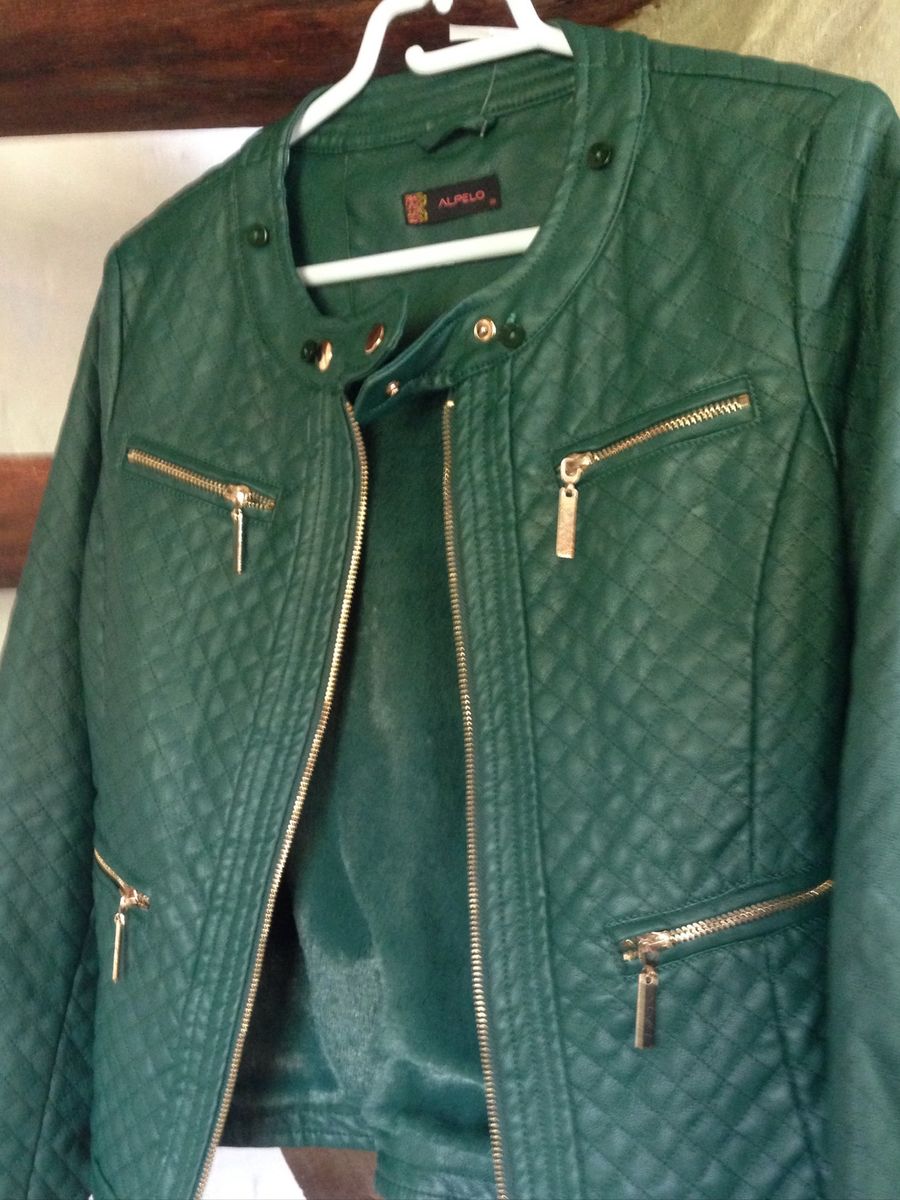 jaqueta de couro verde feminina