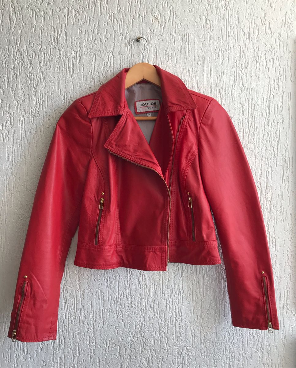 jaqueta vermelha couro