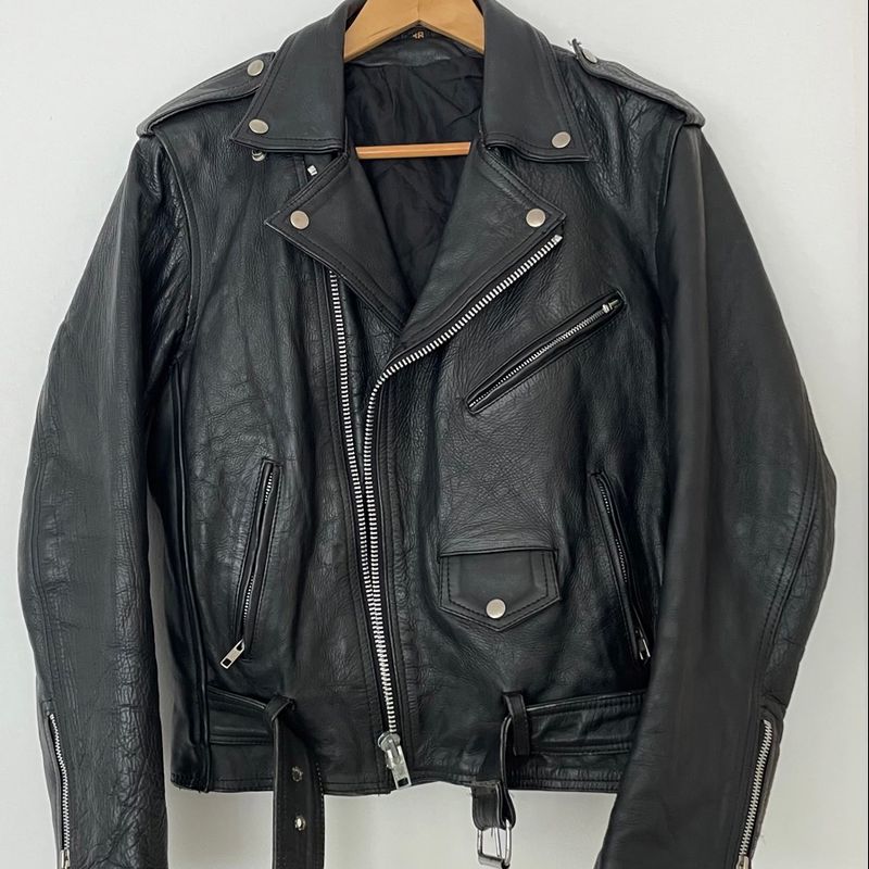 Jaqueta Biker Couro Legítimo Vintage Casaco Masculino Real