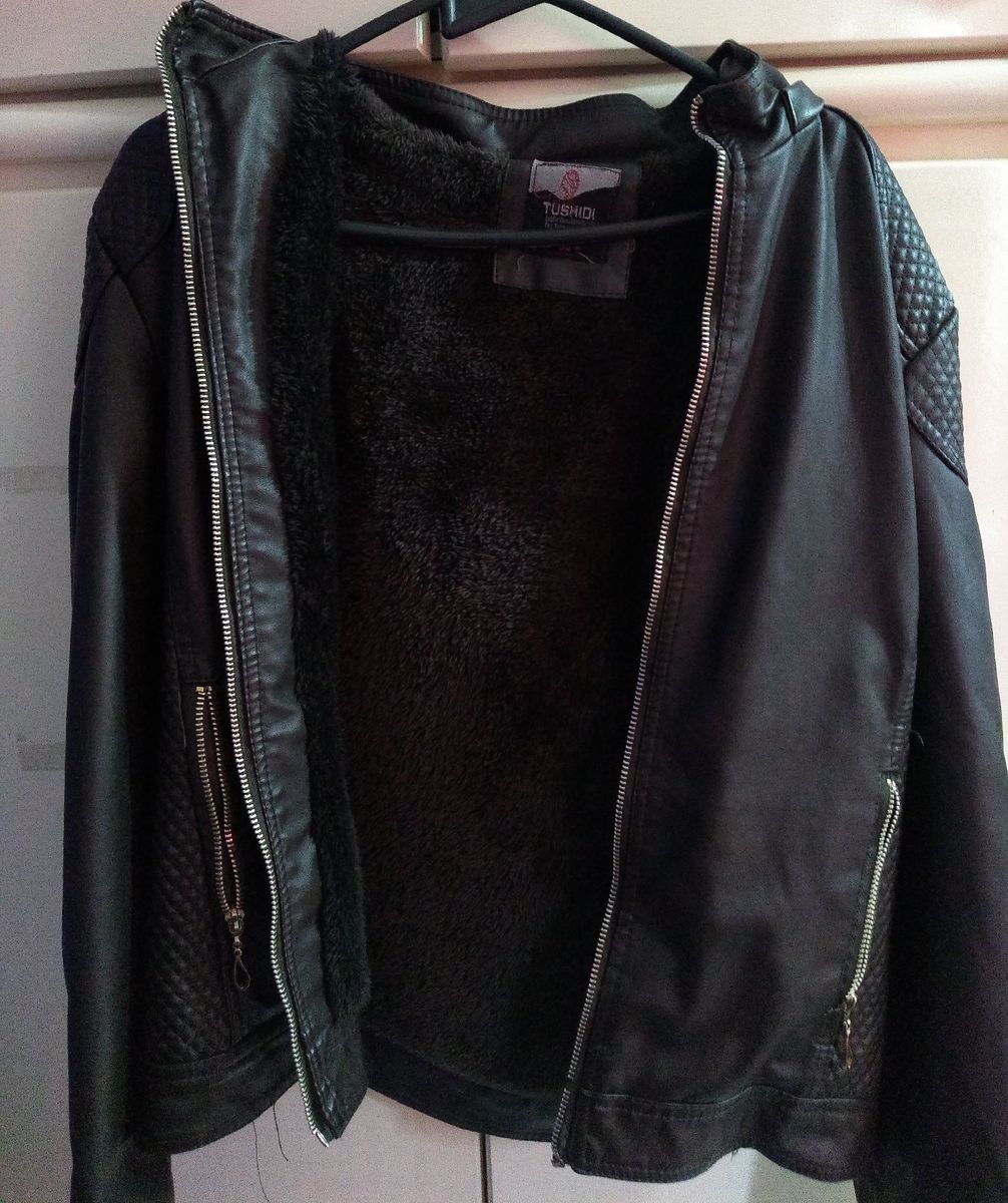 jaqueta de couro tushidi fashion