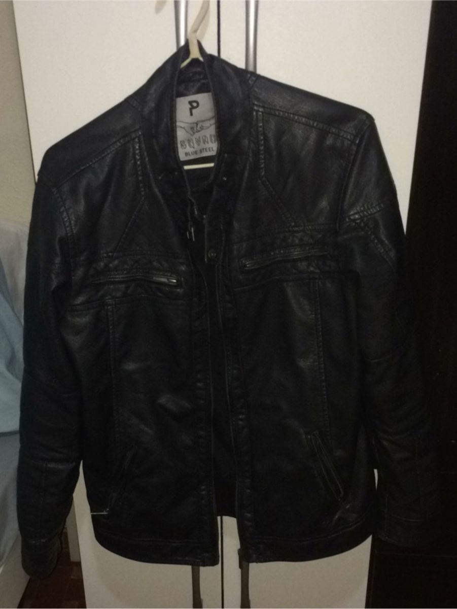 jaqueta de couro masculina blue steel