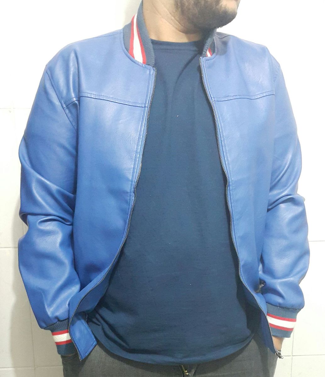 jaqueta couro azul masculina