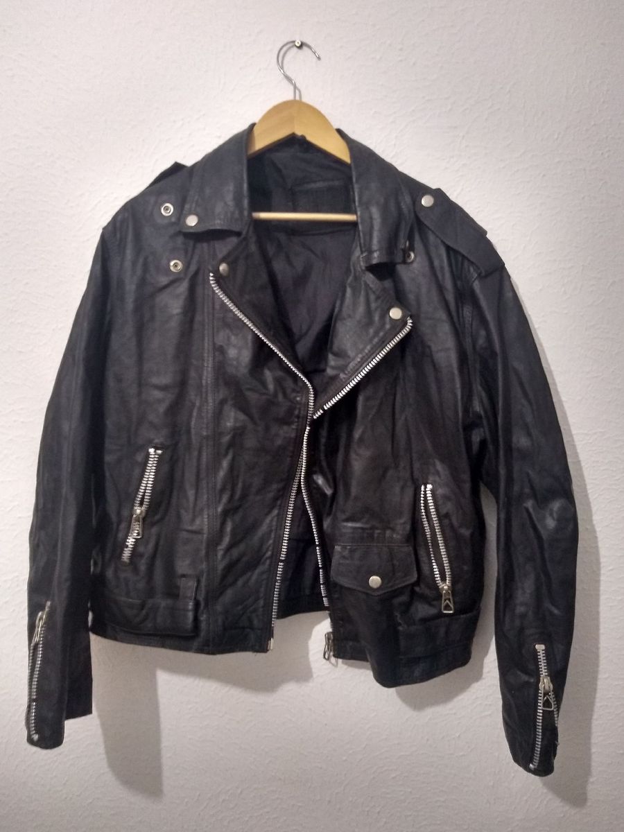 jaqueta biker vintage em couro