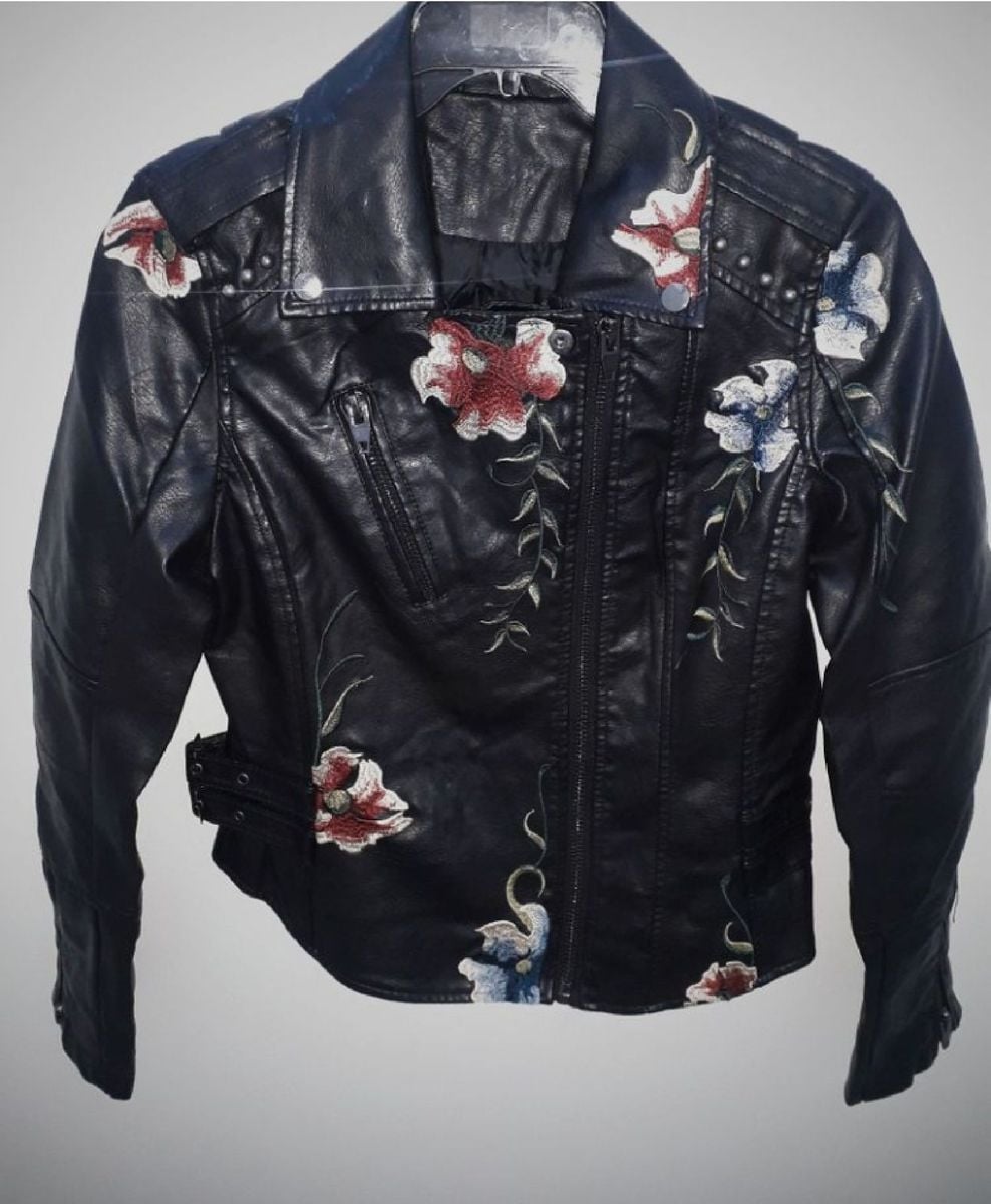 jaqueta de couro bordada feminina