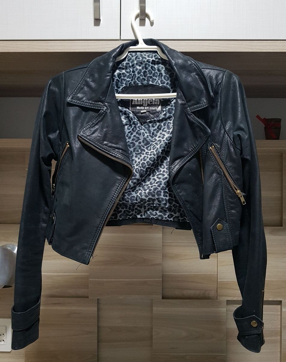 jaqueta de couro cropped