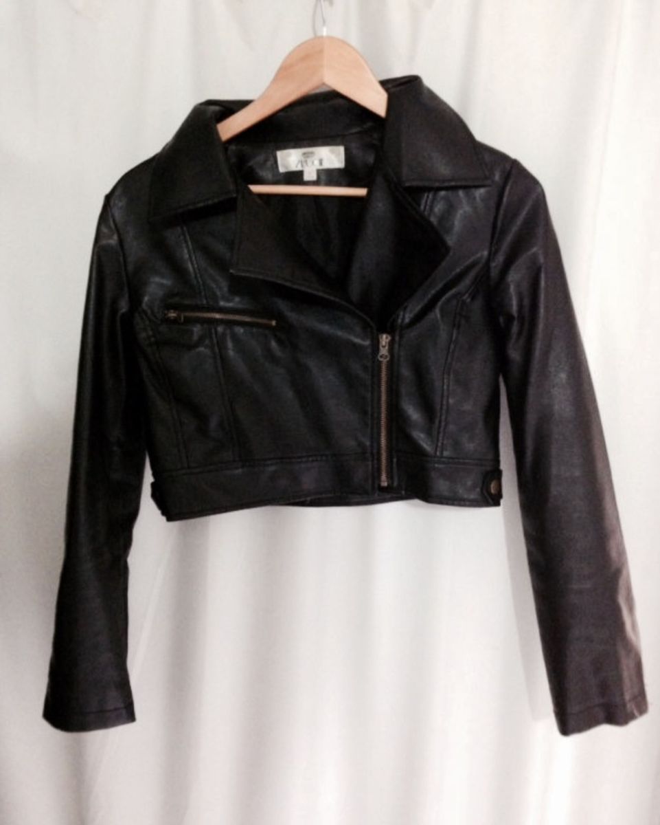 jaqueta de couro cropped