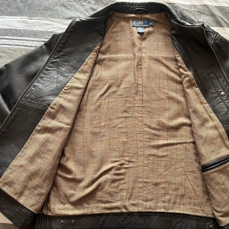 Jaqueta de Couro de Carneiro Polo Ralph Lauren Tm Grande Marrom