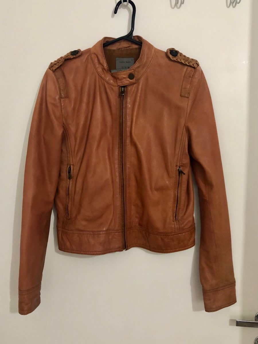 Jaqueta De Couro De Ovelha Terrosa Marrom Zara Casaco Feminino Zara Usado 38446646 Enjoei 