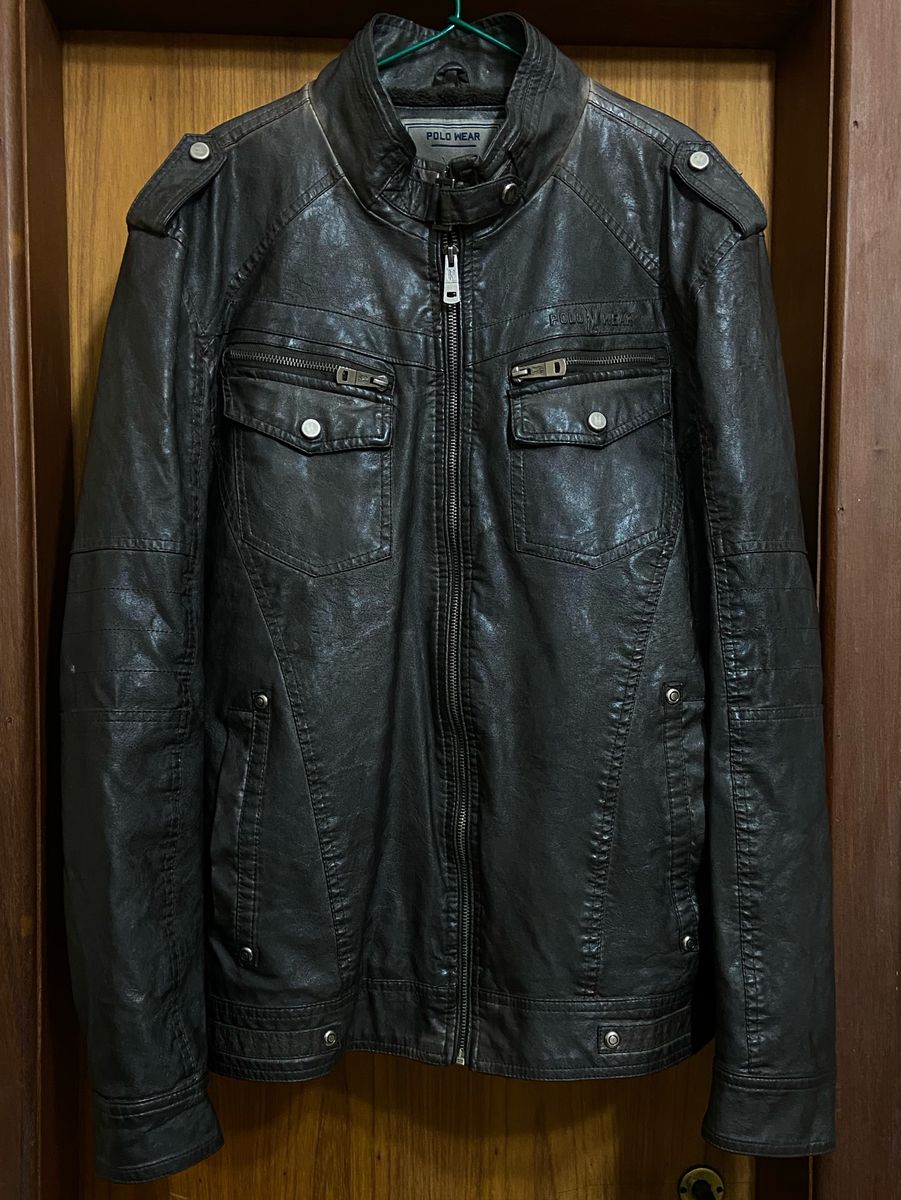 jaqueta de couro masculina polo wear