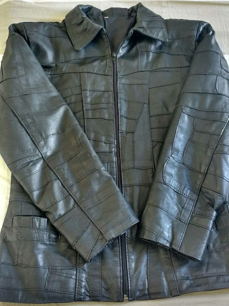 jaqueta de couro retalho feminina