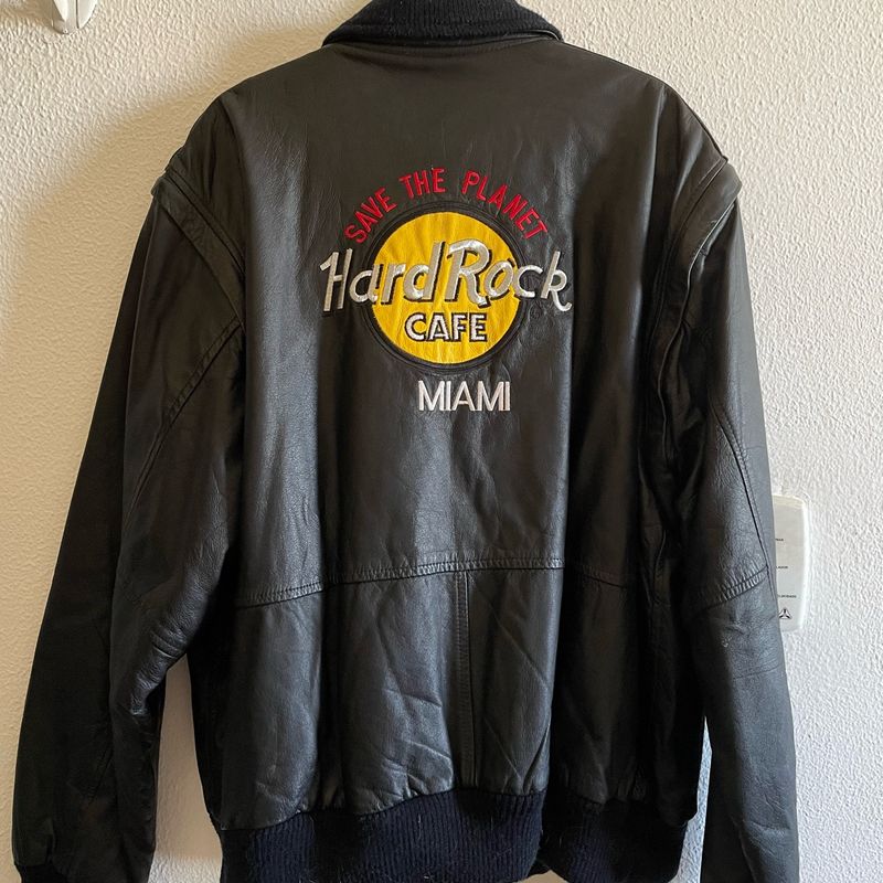Jaqueta de Couro Hard Rock Cafe Miami Xl Casaco Masculino Hard Rock Cafe  Usado 103071526 enjoei