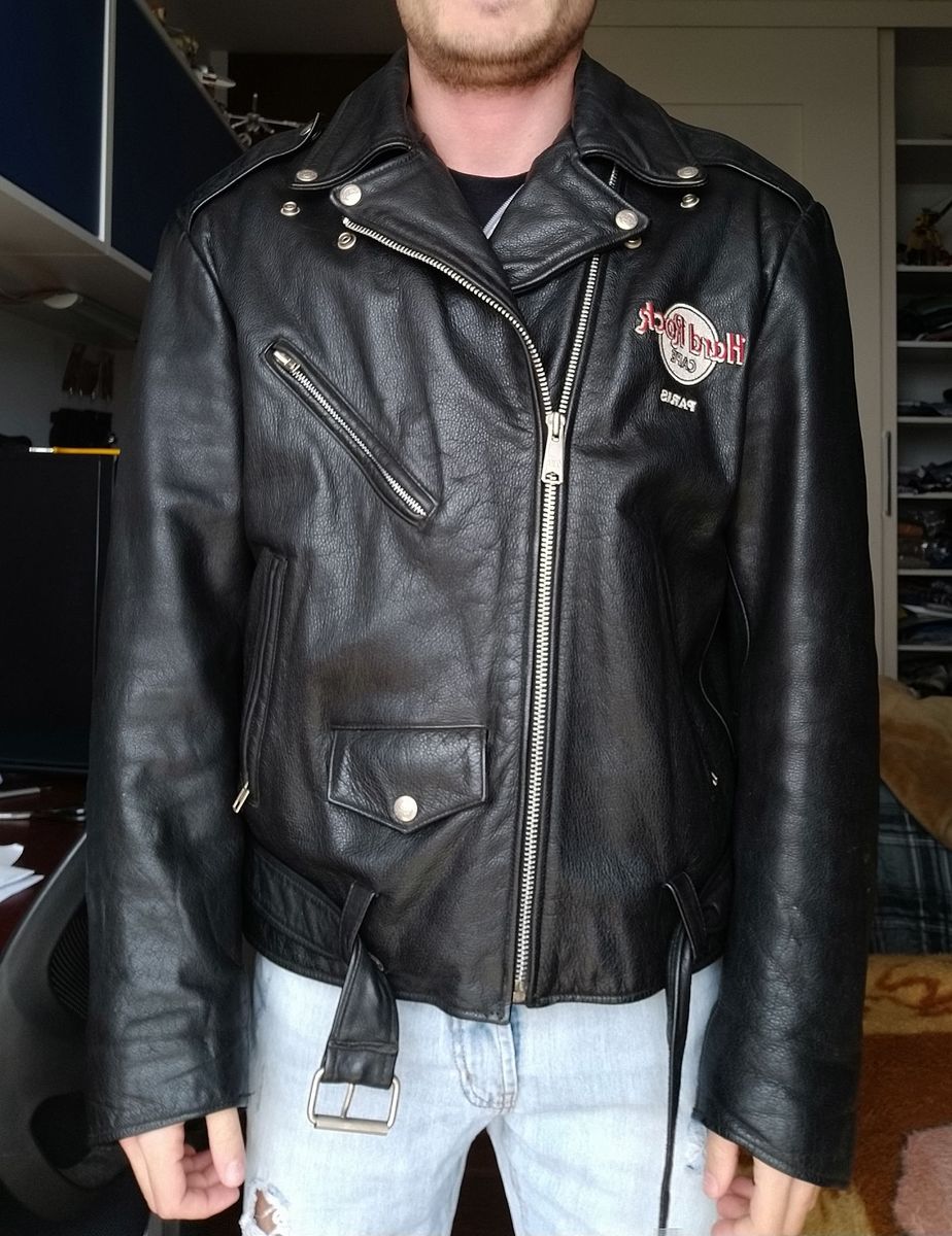 jaqueta de couro hard rock cafe