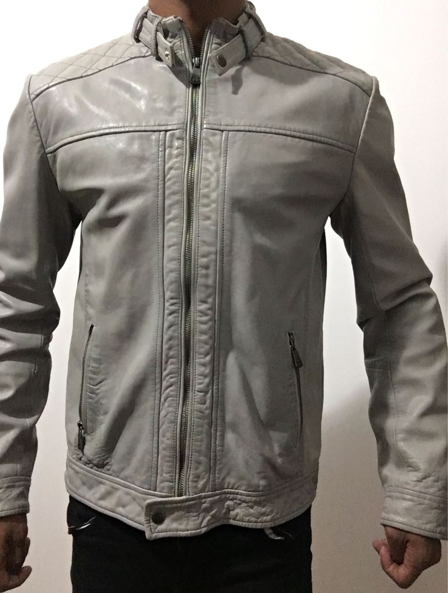 jaqueta de couro cinza