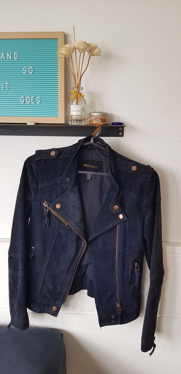 jaqueta de couro azul marinho