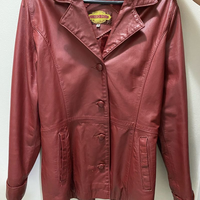 Couro Legítimo Jaqueta Feminina Bordo Jaqueta Parka Sobretudo