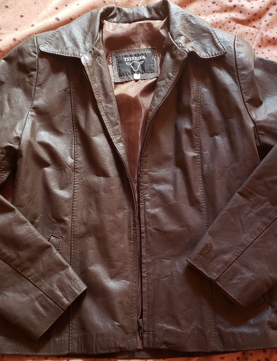 jaqueta de couro legitimo marrom