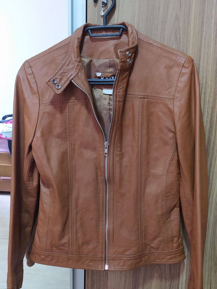 jaqueta de couro legitimo marrom