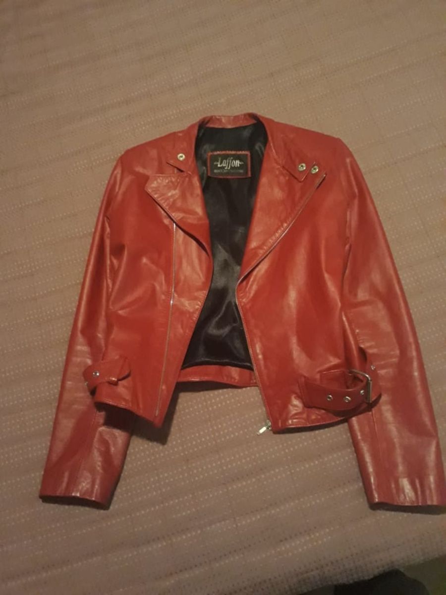 jaqueta de couro legitimo vermelha feminina