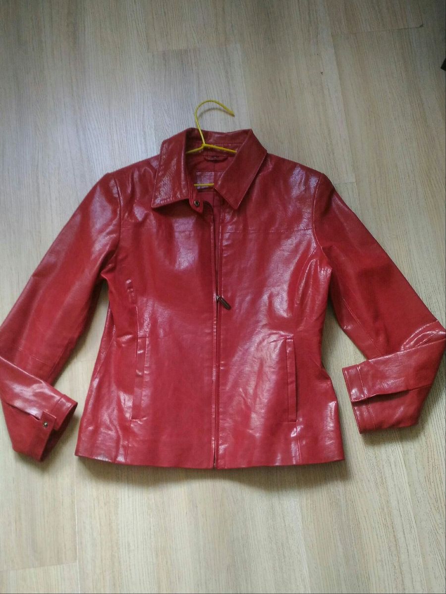jaqueta de couro legitimo vermelha feminina