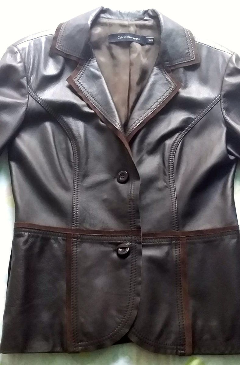 jaqueta de couro calvin klein feminina