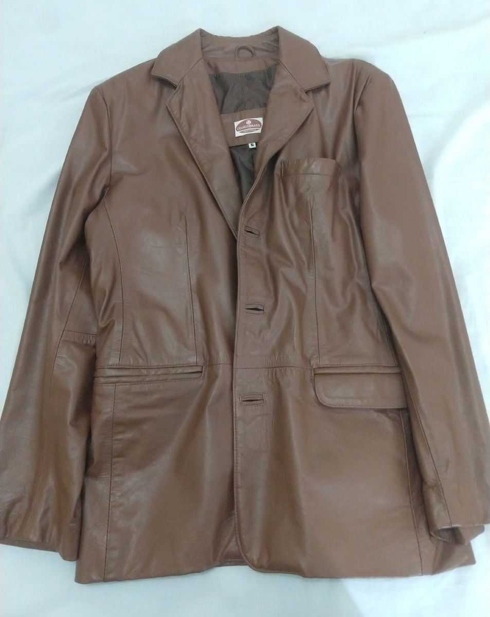 jaqueta de couro masculina marrom claro