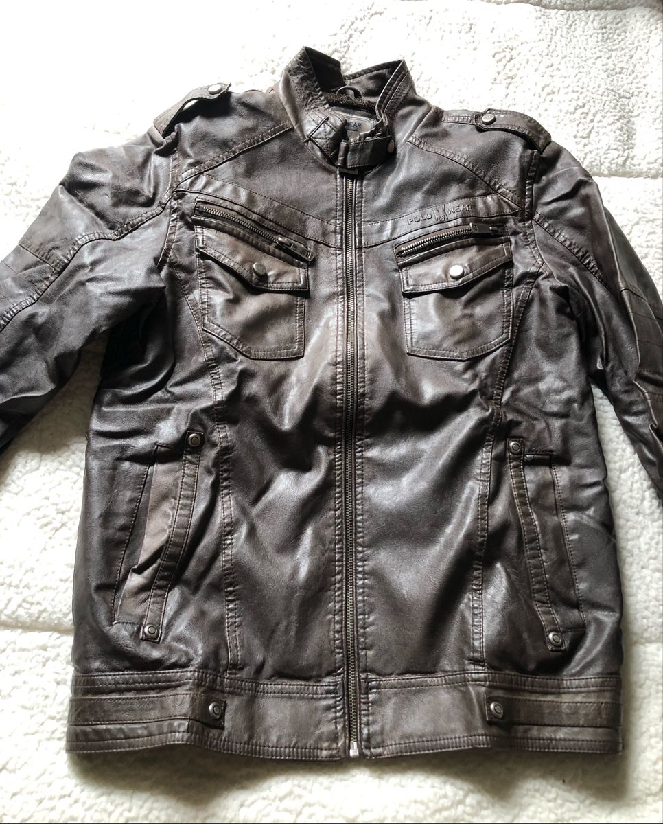 jaqueta de couro feminina polo wear