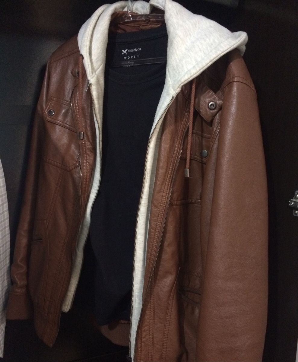 jaqueta de couro com capuz renner