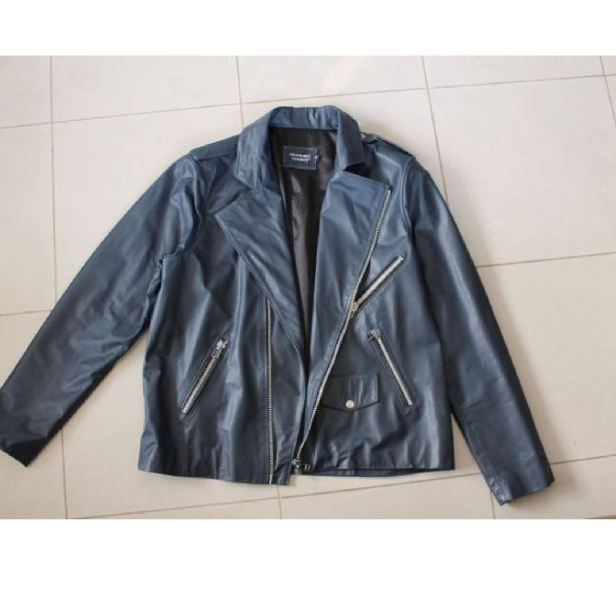 jaqueta de couro masculina azul marinho