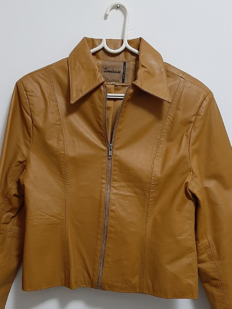 jaqueta de couro mostarda