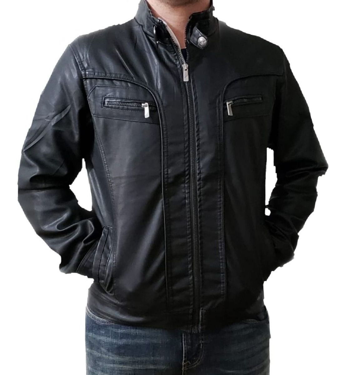 jaqueta de couro motoqueiro masculina