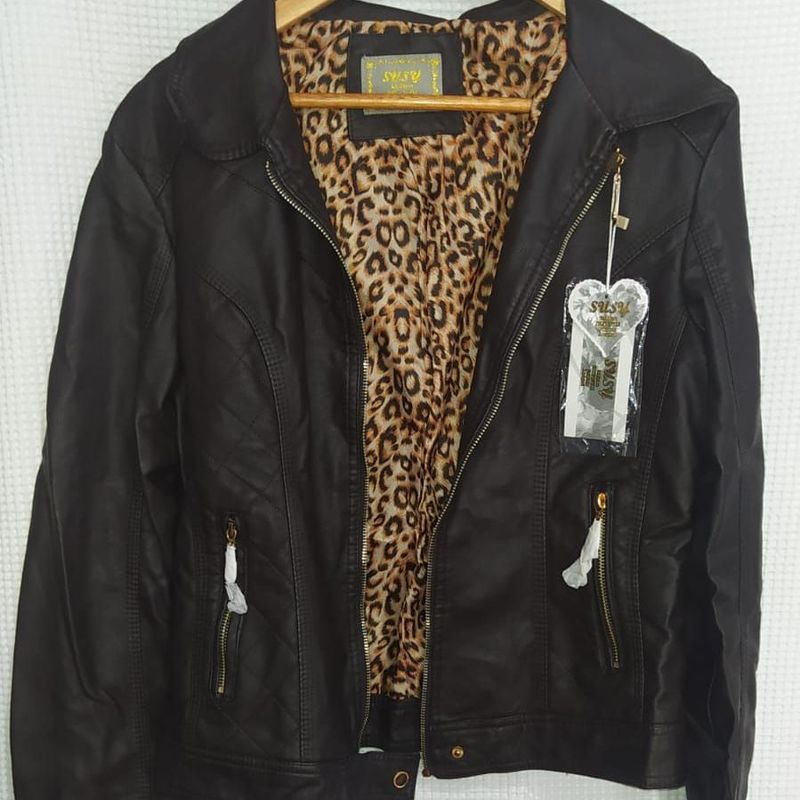 Jaqueta de Couro Marrom e Oncinha Susy Nunca Usado 99928117 enjoei