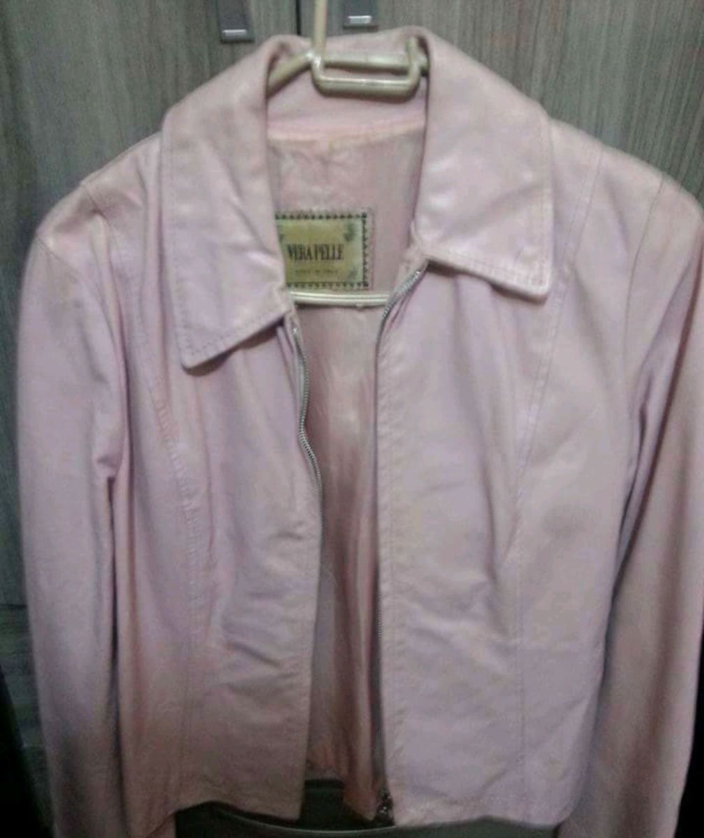jaqueta de couro rosa bebe