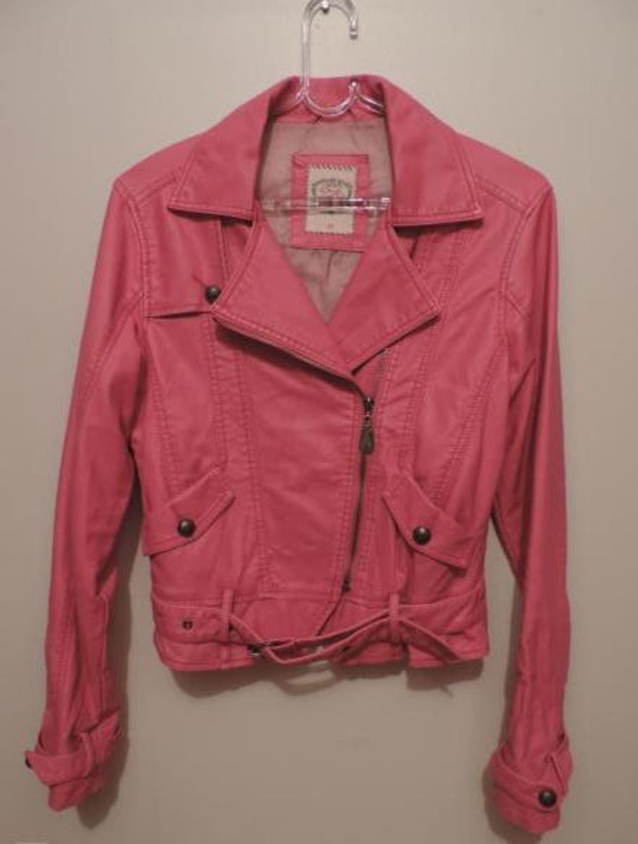 Jaqueta de Couro Rosa Tng | Casaco Feminino Tng Nunca Usado 995396 | enjoei