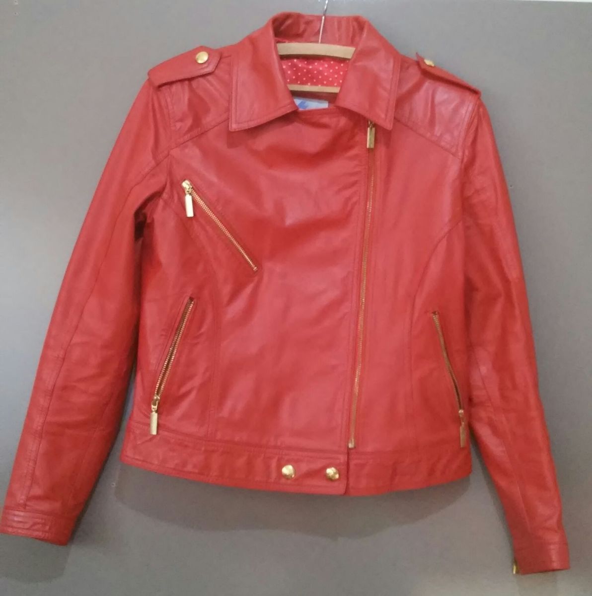 jaqueta de couro legitimo vermelha feminina
