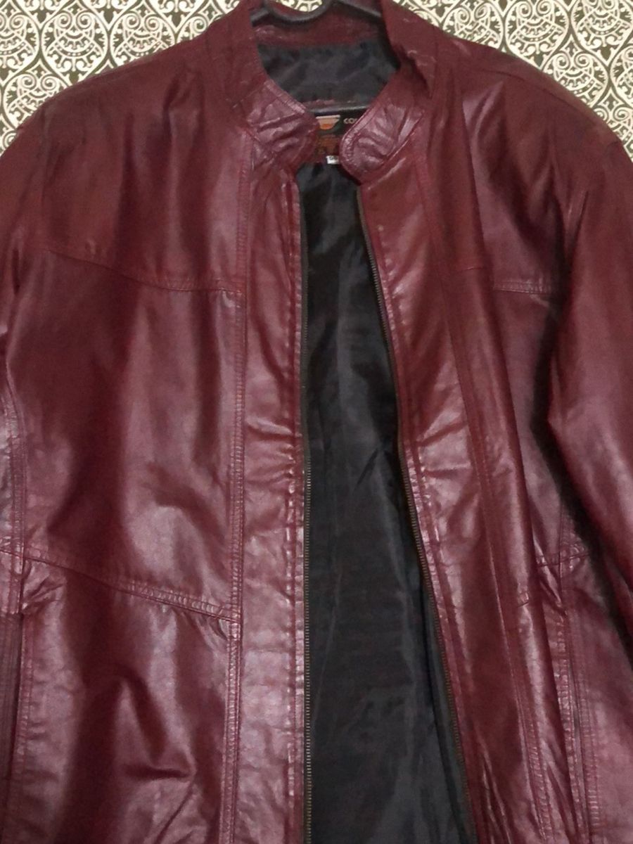 jaqueta de couro bordo