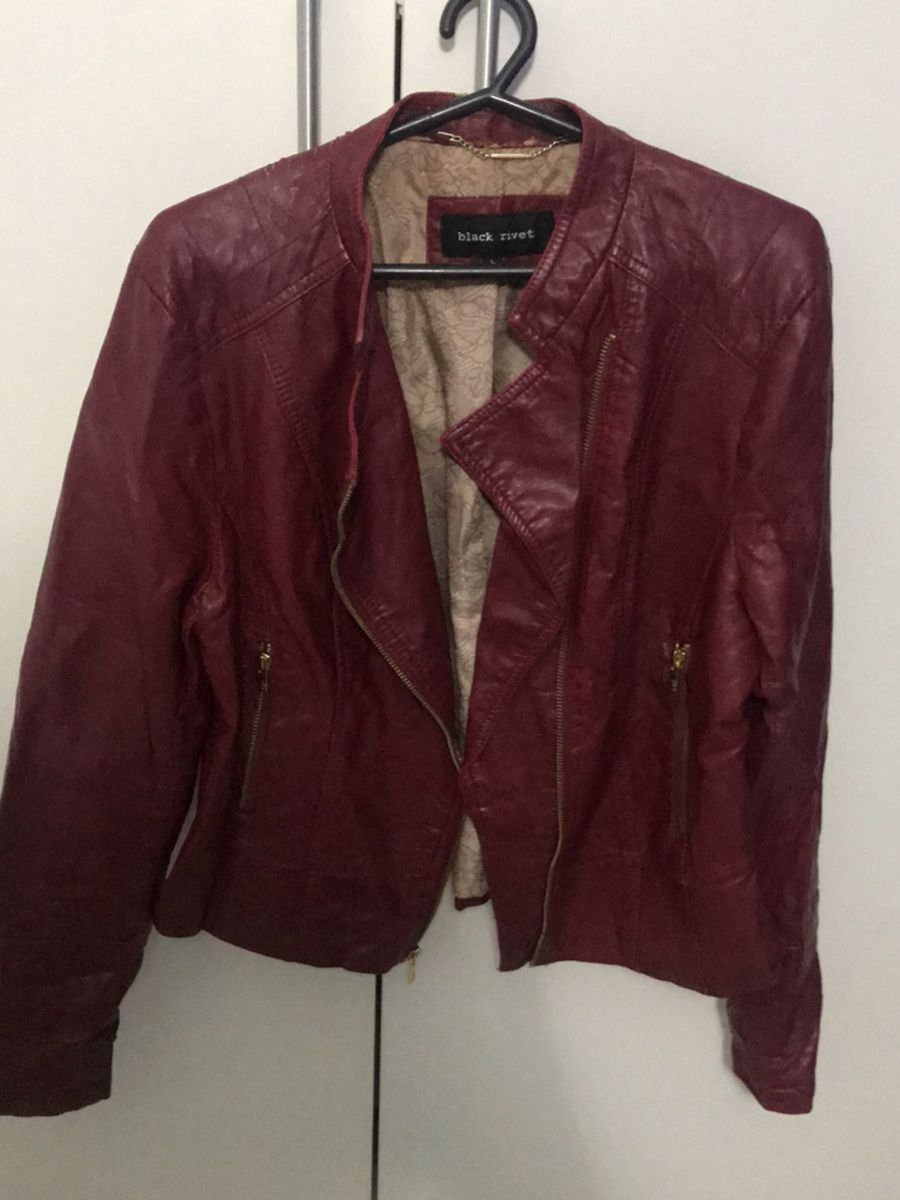 jaqueta de couro feminina vinho