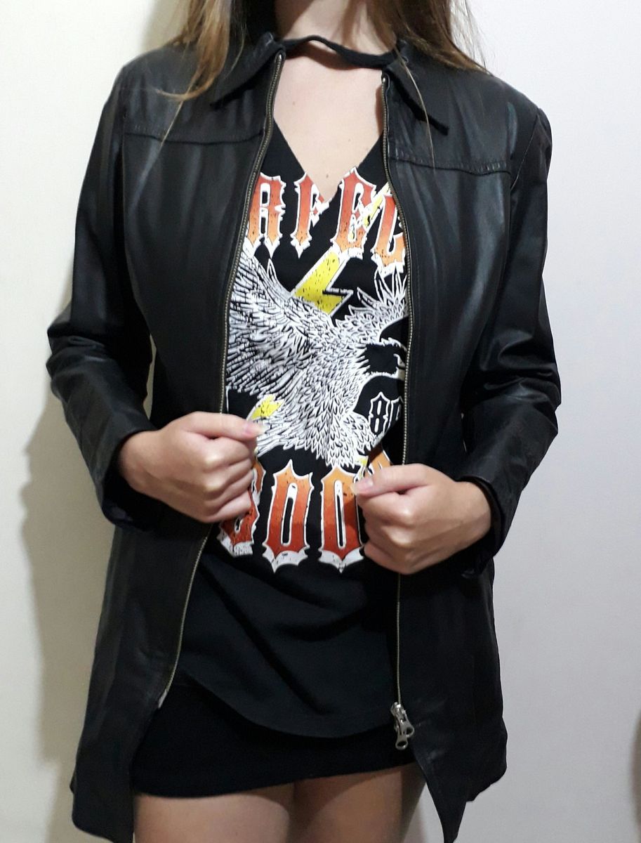 jaqueta de couro com capuz renner