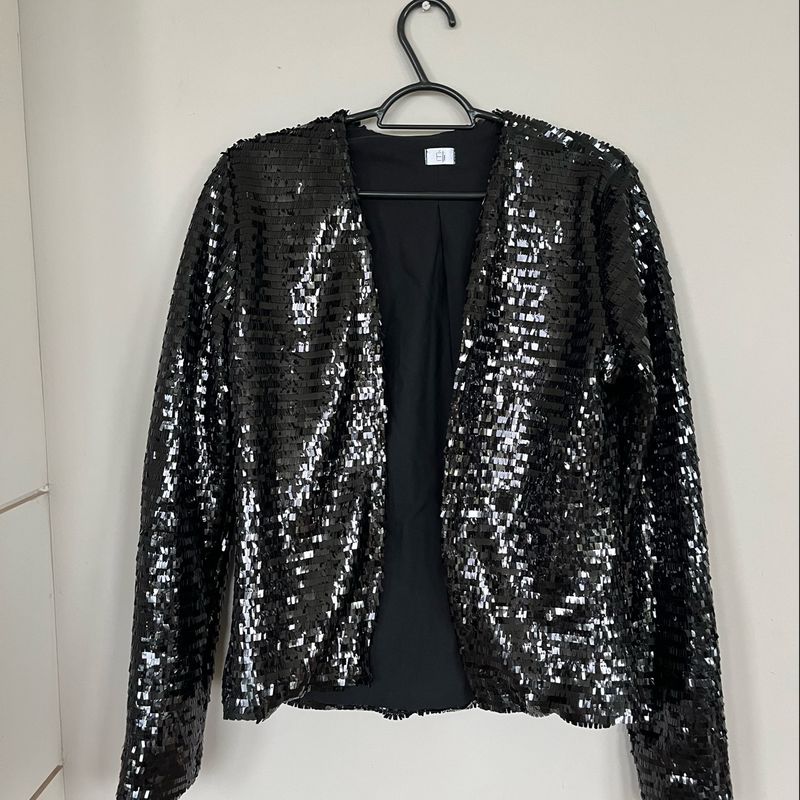 Jaqueta de Paetê Preto Casaco Feminino éli Usado 81713685 enjoei