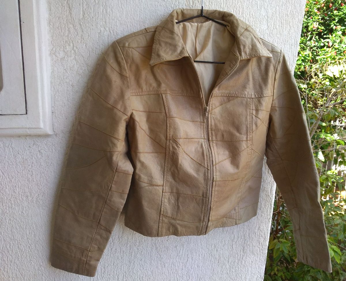 jaqueta de couro retalho feminina