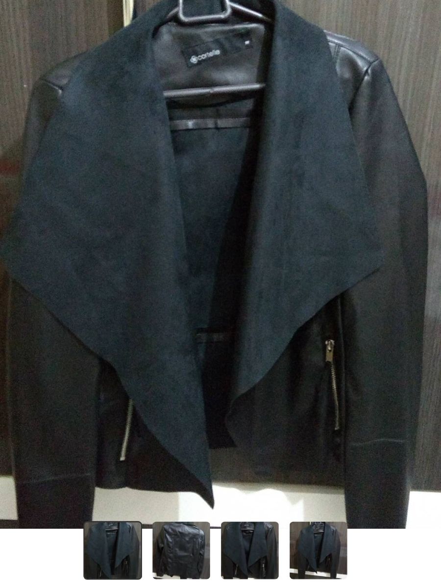 jaqueta de couro preta feminina renner