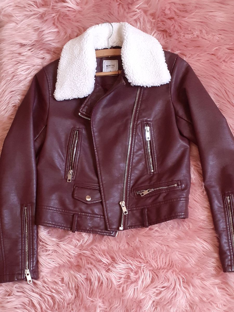 jaqueta de couro feminina roxa