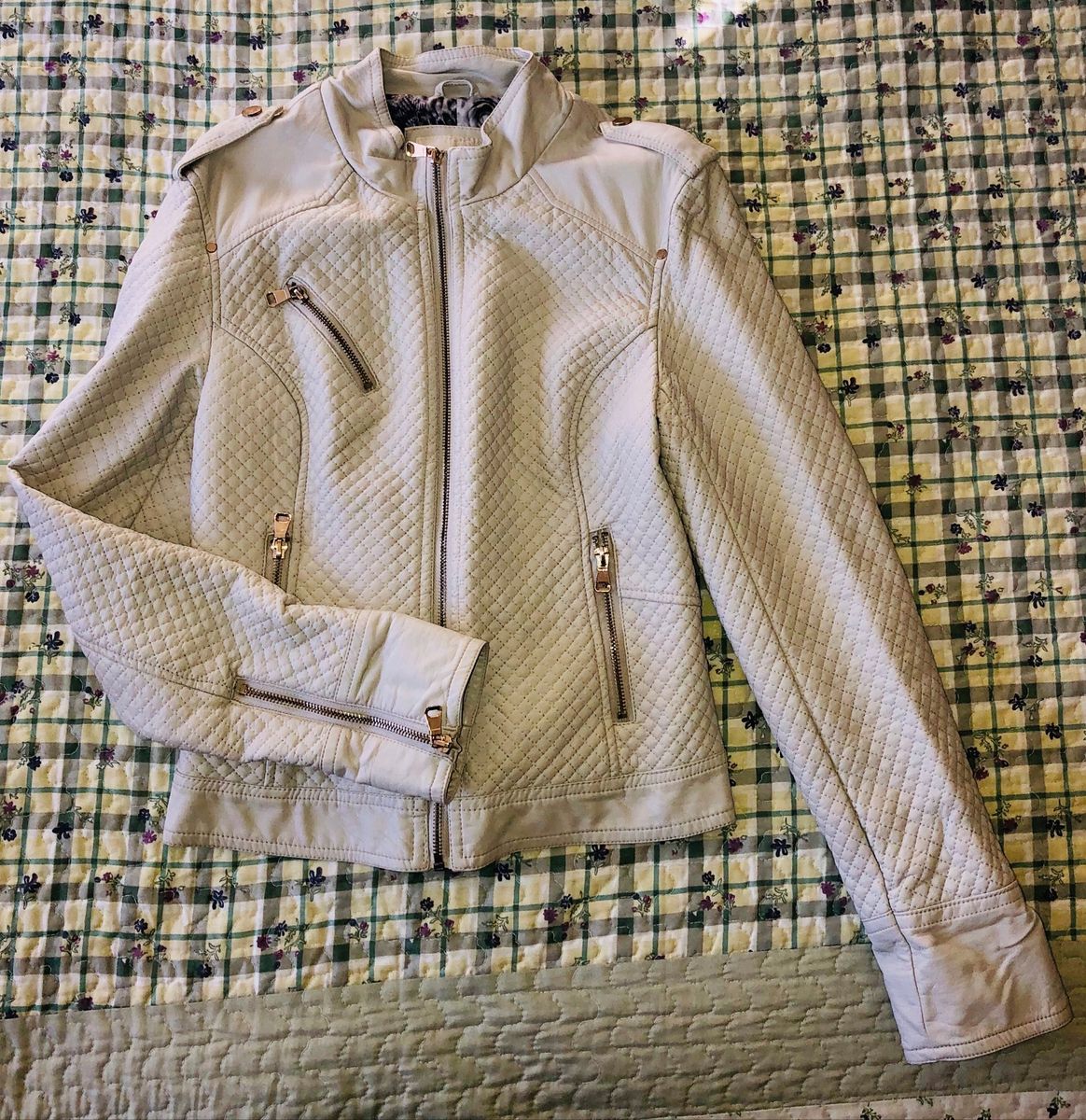 jaqueta de couro feminina off white