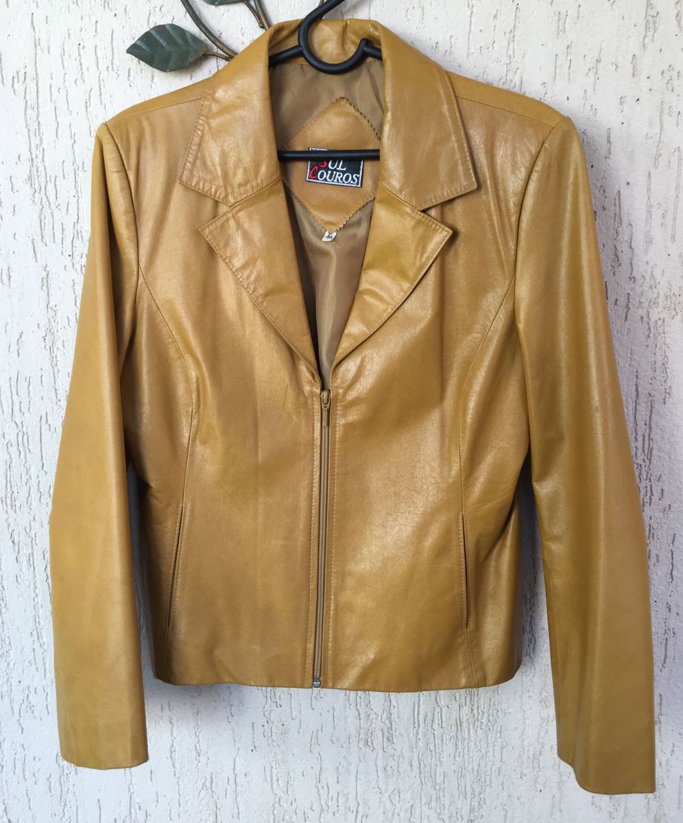 jaqueta de couro mostarda