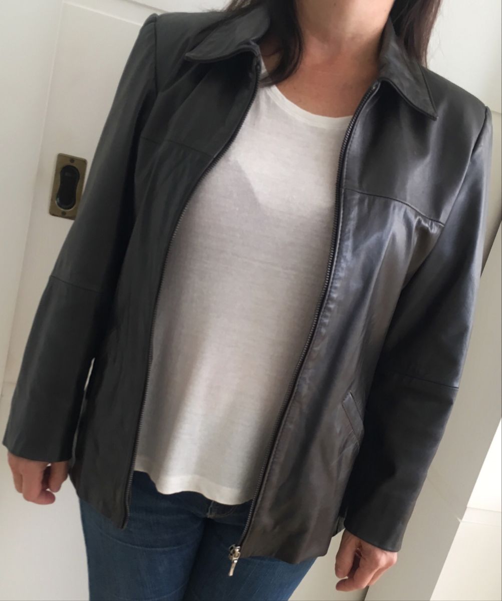 jaqueta de couro feminina marrom escuro