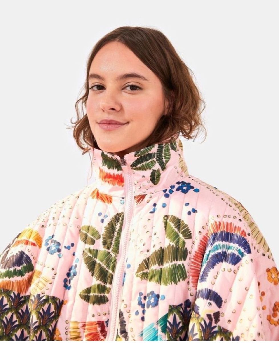 Jaqueta Farm Rio Puffer Verde Rosa Trópico Global Windbreaker Corta ...