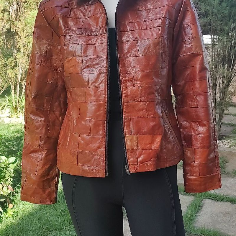 Jaqueta Feminina Couro de Búfalo Marrom Búfalo Couro Usado
