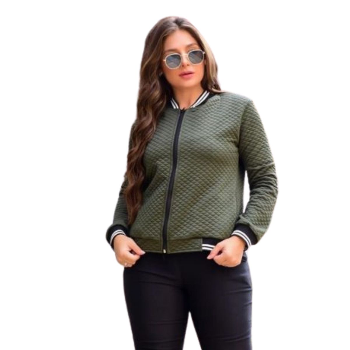 Jaqueta esportiva feminina Blusa de frio academia jaqueta bomber com zíper  e bolsos